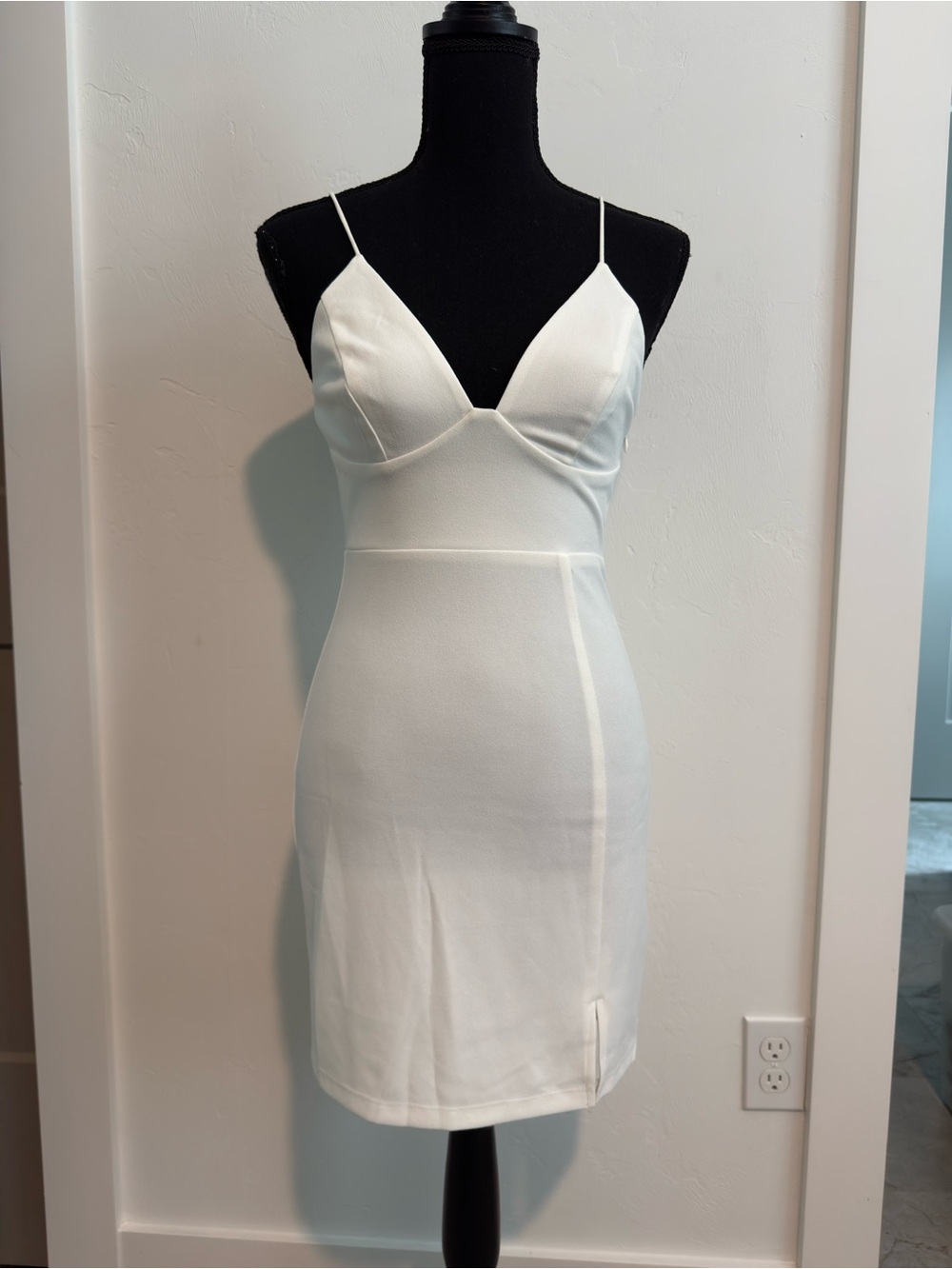 Princess Polly White Spaghetti Strap Mini Dress with Slit 
Sz 4